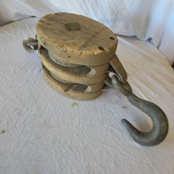 Antique Large  block and tackle double  pulley primitive farmhouse 