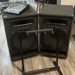 combo, Multi mix 12 Alessis  mixer good condition, Guitar Stand, 18” inch speaker & 15” in. Tweeter