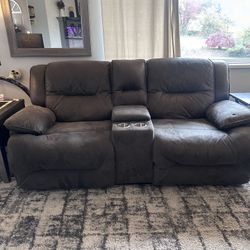 Nice Couch With Two Wood End Tables With USB and plug outlet made into