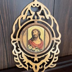 Intricate Ornamental Wood Cut Framed Jesus