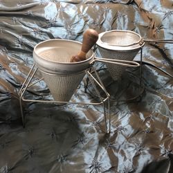 Vintage Berry Strainers And One Wooden Pestle 