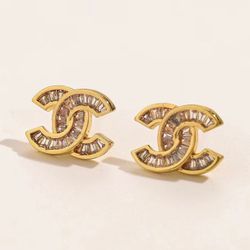 CC Gold Diamond Stud Earrings 