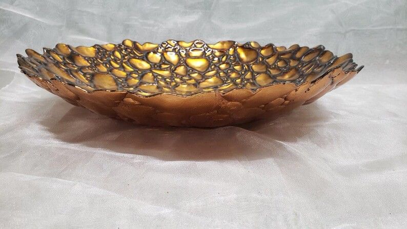 Rare Vintage Fire King Glossy Bubble Design Large Serving Bowl with Bronze-Orange Brushed Finish