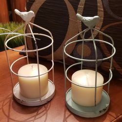 Pretty Farmhouse Metal Candle Holders With Candles.