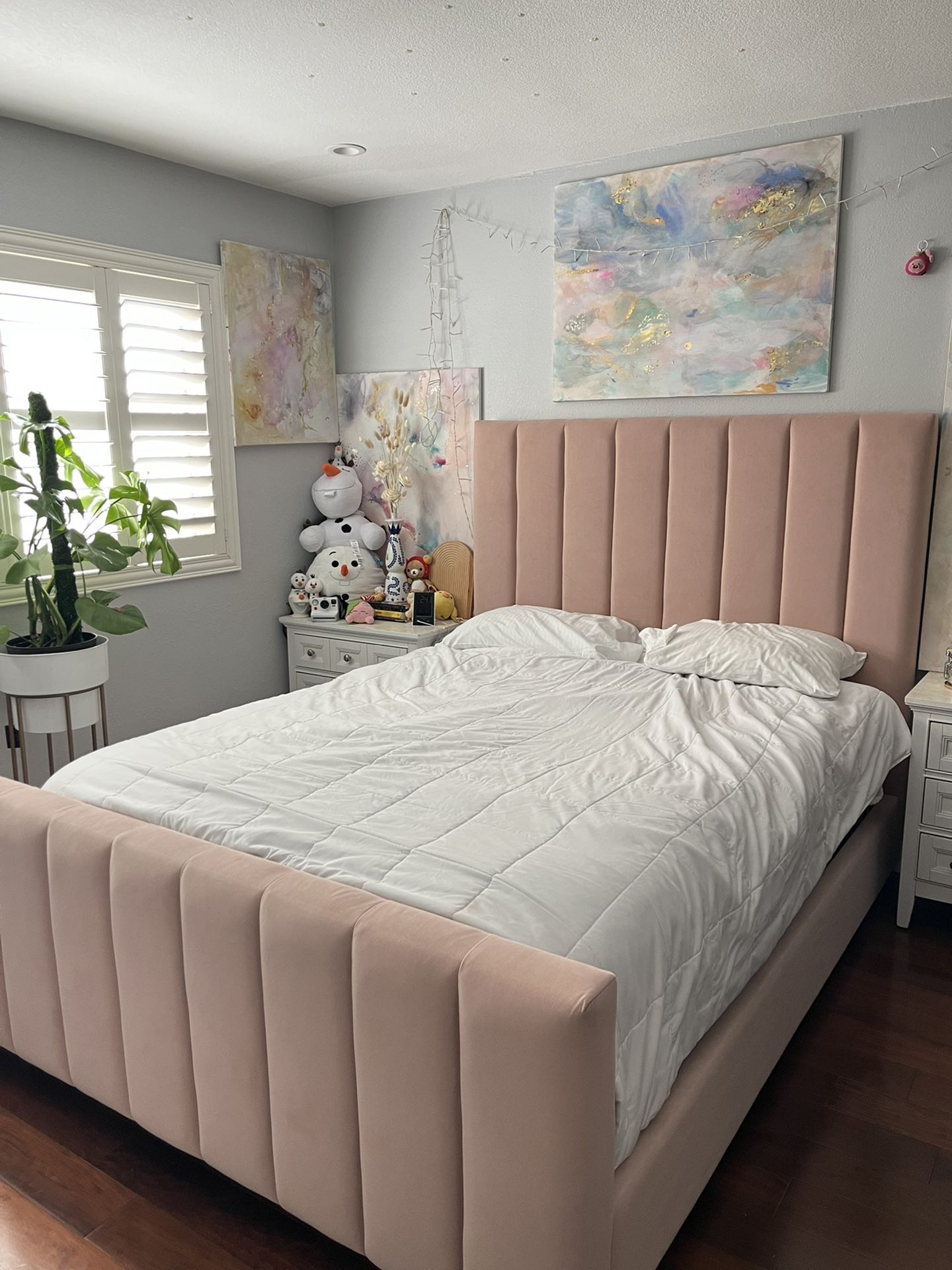 Pink Queen Bed frame With Mattress