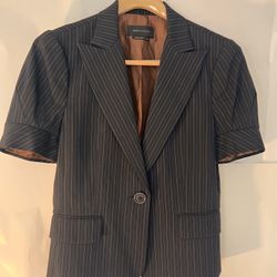 BCBGMAXAziria Navy Pinstripe Short Sleeve Blazer With Rust Lining
