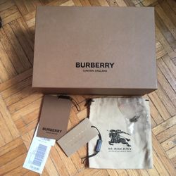 3 Burberry boxes, heel Pins, one dust bag, tags, and tissue paper