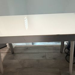 Modern White Desk With Tampered Glass Top