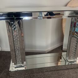 Acme Console Table in Mirrored and Faux Crystals Finish 