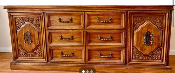 Vintage Wood Dresser with Carved Detail