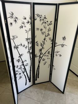 4-Panel Bamboo Print Room Divider Screen