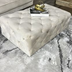 Fabric Upholstered Ottoman in Beige