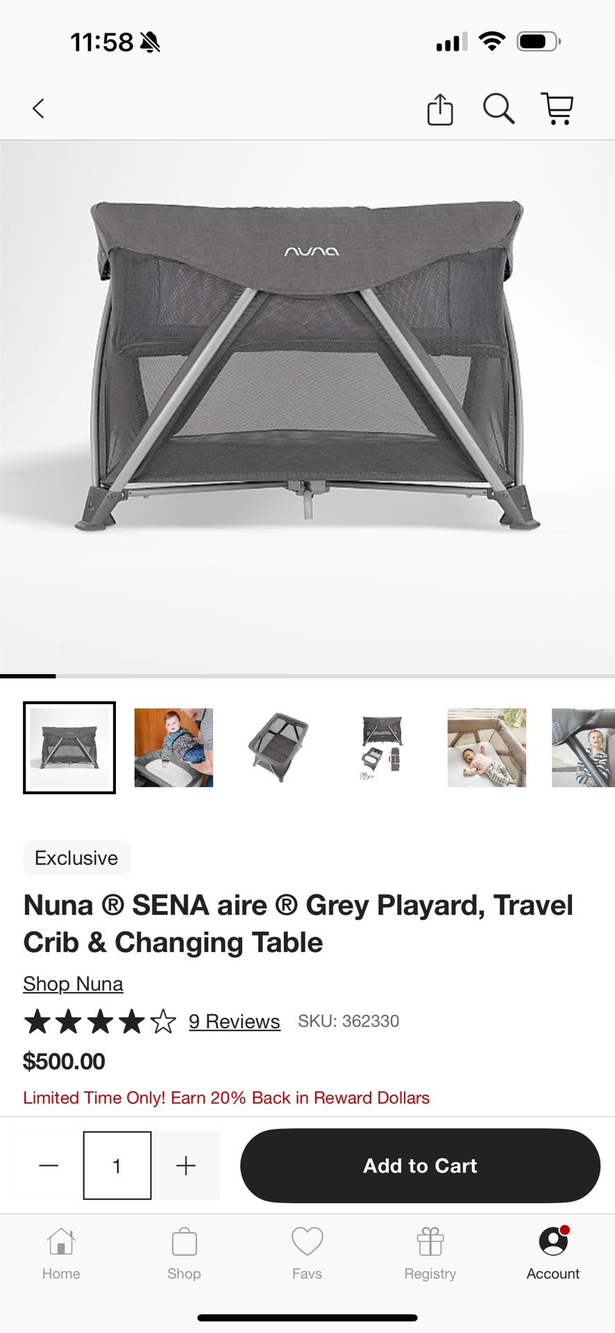 Nuna ® SENA aire ® Grey Playard, Travel Crib & Changing Table