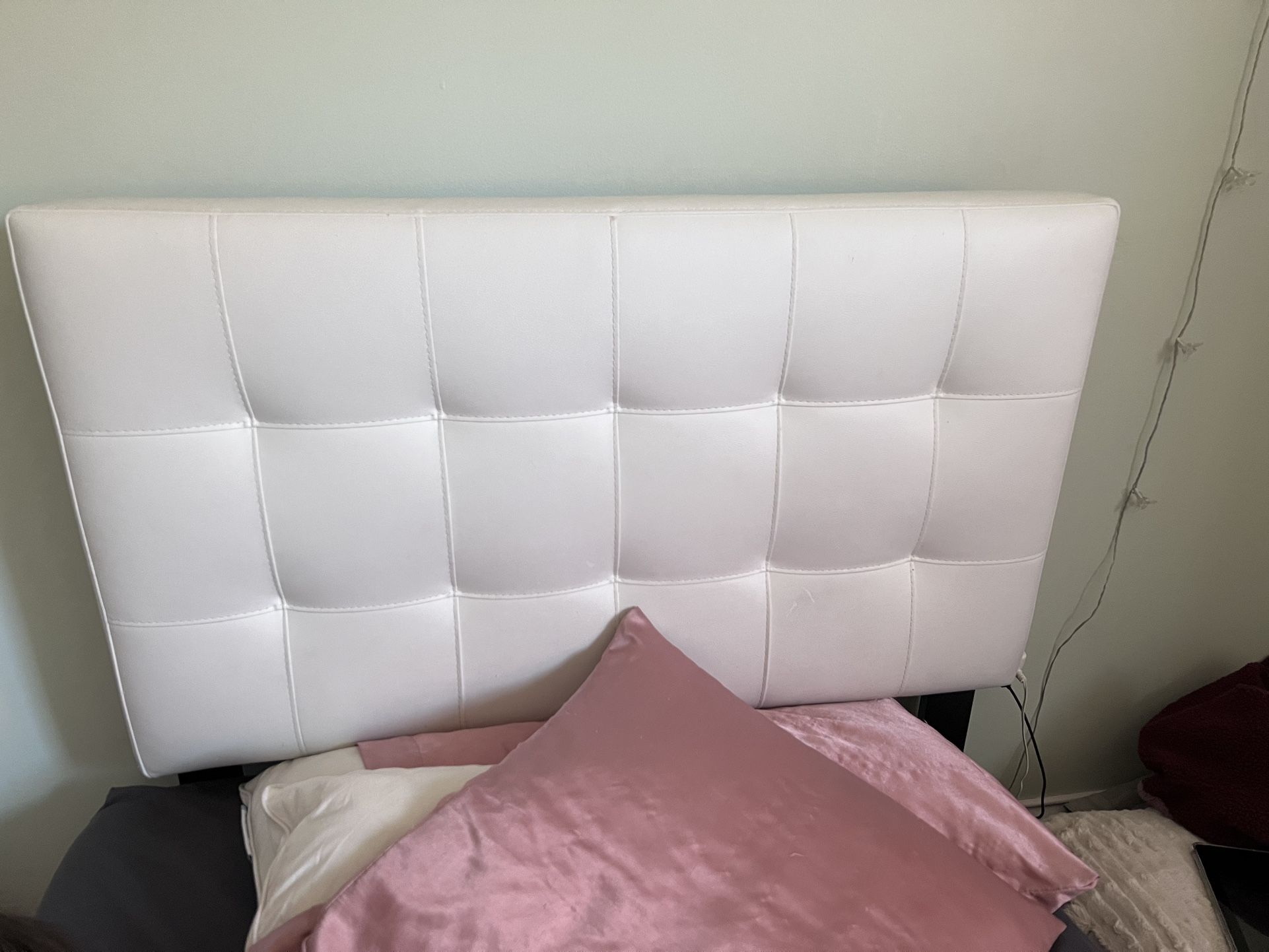 Faux White Leather Headboard And Twin Bedframe