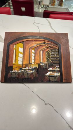 Hand-Painted Restaurant Interior Artwork – Framed Wall Art