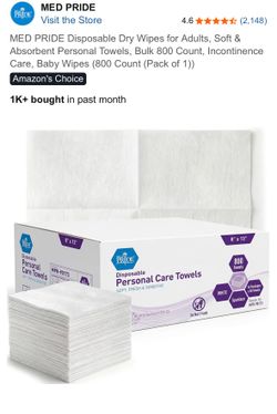MED PRIDE Disposable Dry Wipes for Adults, Soft & Absorbent Personal Towels, Bulk 800 Count, Incontinence Care, Baby Wipes (800 Count (Pack of 1))
