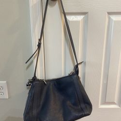 Michael Kors Jet Set Medium Gather Shoulder Tote Blue Leather with Gold Chains