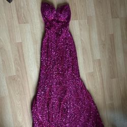 Sequin Strapless Hot Pink Prom Dress