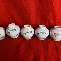 2.5 Inch Set Of 6 Handmade In Greece Ceramic Greek White Pottery Collectible Vases  (Read Desc)