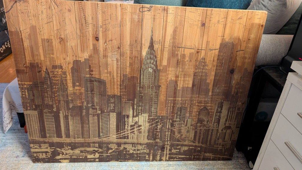Wood New York City Skyline Wall Art – 35.5"x27" Rustic Modern