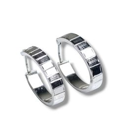 14k White Gold Earrings Oval Hoop 1" Marked Israel