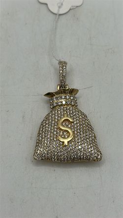 14k yellow Gold Money Bag diamond Pendant