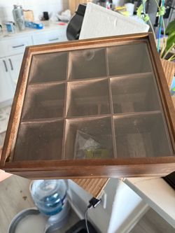 Wooden 9-Compartment Tea Box with Glass Lid