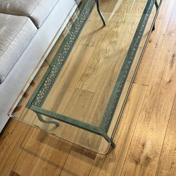 Glass  Coffee Table With Emerald Frame For Sale