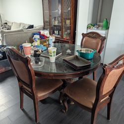 🍷 Elegant Round Glass Dining Table Set – 4 Chairs Included