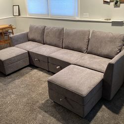 HONBAY Modular Sectional Sofa Sectional Modular Sofa with Storage Convertible Modular Sectional Couch for Living Room, Grey