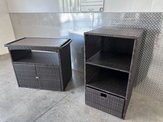 ✅NEW OUTDOOR ROLLING WICKER BAR CAR WITH STORAGE CABINET(free Delivery)
