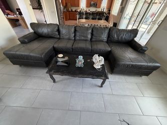 Leather Sectional Sofa with Chaises (grey-brown)