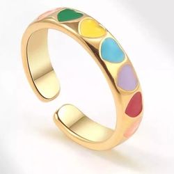 Rainbow Heart Love 18Kt Gold Plated Open Ring