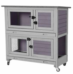 Air77-Bunny Hutch AIR77, Indoor or Outdoor Rabbit Cage with Wheels - Rabbit Hutch-Gray