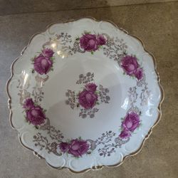 Antique Vintage China Serving Bowl, Big Pink Cabbage Roses