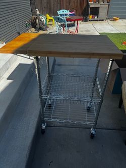 Rolling Kitchen Cart with Wood Top