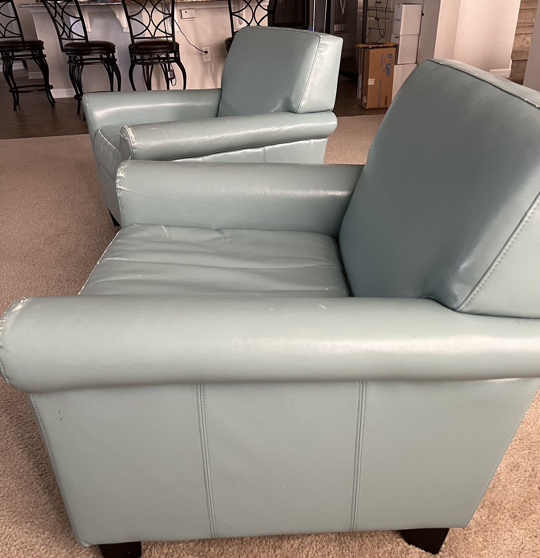 (2) people Oversized Teal Blue Bonded Leather Club Chairs