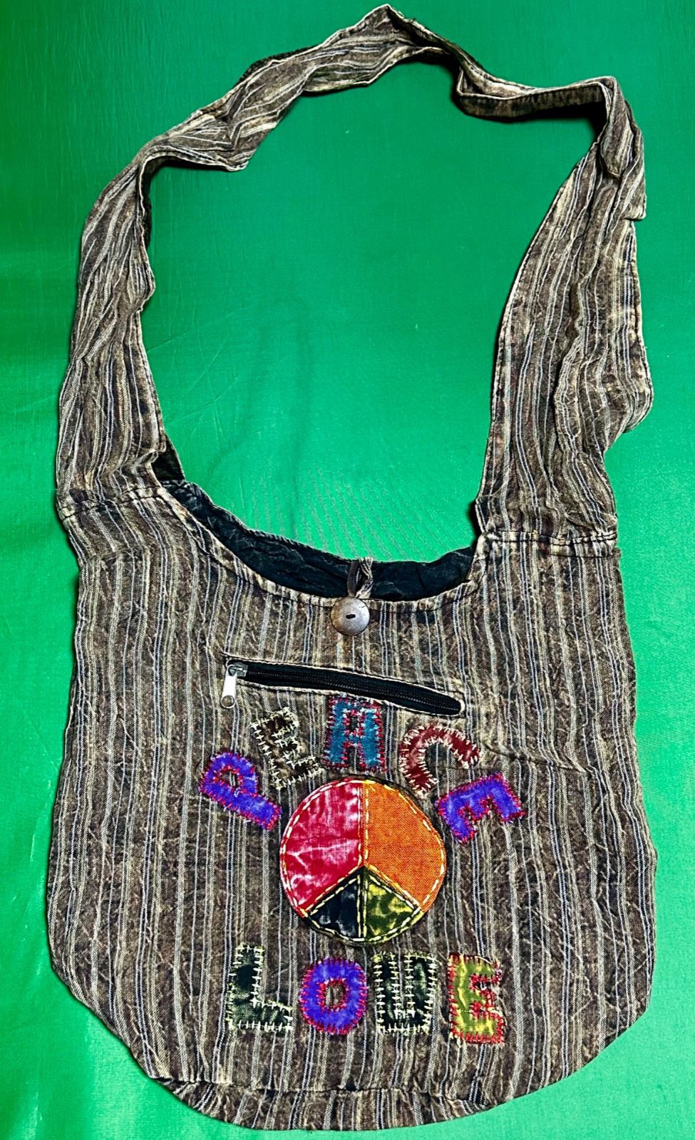 Crossbody Hippie, Purse, Handbag, And Backpack Made In Nepal. Peace Sign Bk