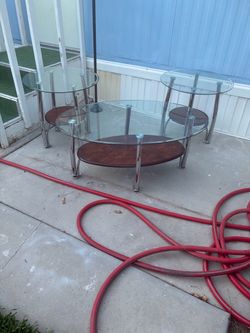 3-Piece Glass and Chrome Wooden Shelf Table Set