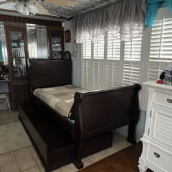 Twin Sleigh Bed All Wood Underneath Storage 