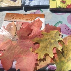 Decorative Leaves New Open Bag, 3 New Packs Of Napkins 20 Each , 33 Votive Candles Open Bag