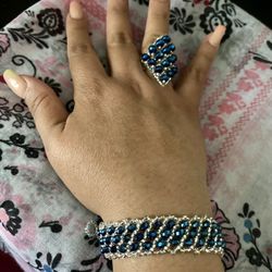 Ring And Bracelet Color Silver And Blue 