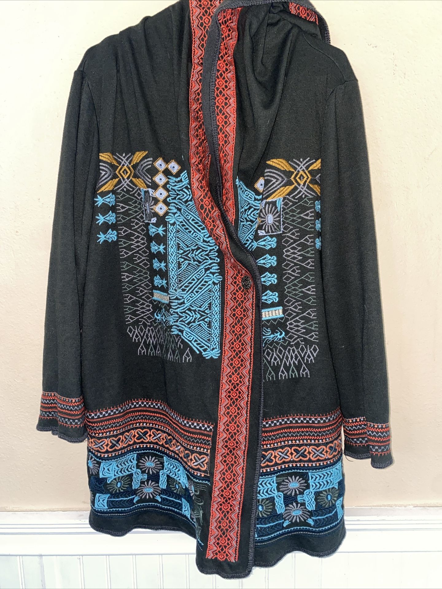 Paparazzi Heavily Embroidered Open Front Cardigan Coat Large