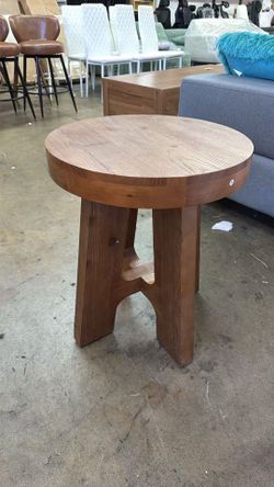 F2357 New assembled Solid Wood End Table, Farmhouse Round Side Table for Couch, Rustic Side Table with Heavy-Duty Legs, Small Bedside Table for Bedroo