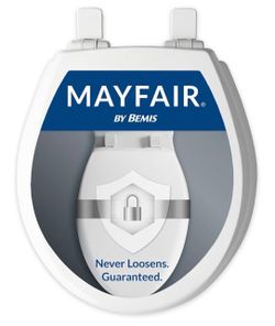 Mayfair Cassel Slow Close Toilet Seat, Easy Clean, Non Slip Premium Wood Seat, Easy Install, Made in USA, Round, White. 0102