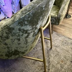 Decorative  Green Velvet Like Chairs Metal Finish