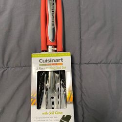 Cuisinart 3 piece grilling tool set with grill glove red new in box sealed