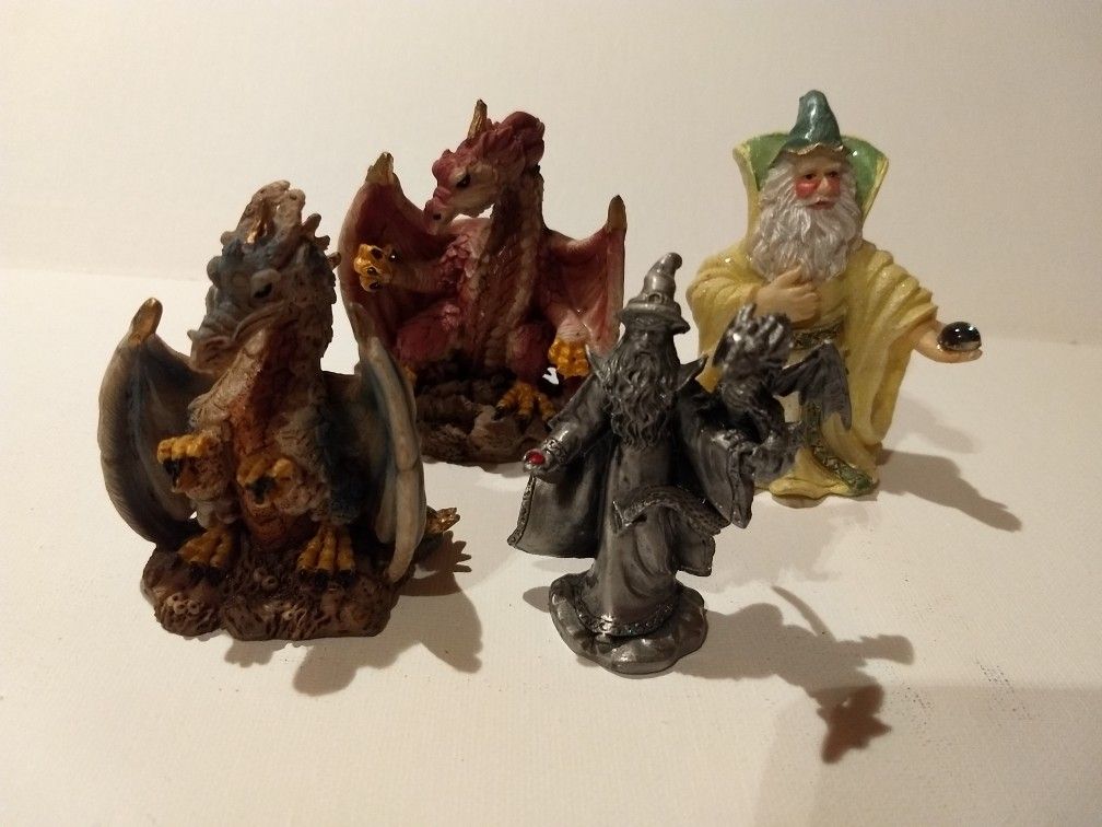 Statue Collectables...Figurine Collector - Dragon/Wizard Collection of (4)