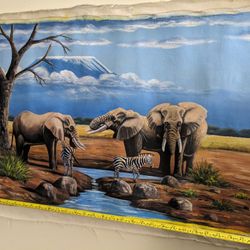 Oil And Hand Painting Of Safari Animals on African Plains. Cheetahs, Zebras, Elephants etc