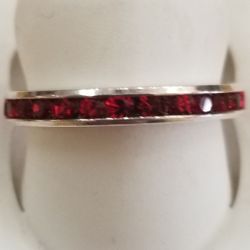 Ring Sterling Silver and Red Synthetic stones